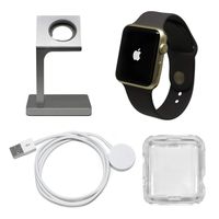 Apple Watch Series 1 Smartwatch Plus Charging Stand, Extra Charging Cable and Clear Fitted Protective Case (42mm, Gold Aluminum Case, Cocoa Sport Band) (Renewed)