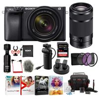 Sony a6400 Mirrorless Digital Camera Bundle: 18-135mm Lens, 55-210mm Lens, 64 GB SDXC, Filter Kit, 3 Batteries, USB Charger, Corel Photo Suite, Messenger Bag, VCT-SGR1 Grip, SD Card Wallet, Mic
