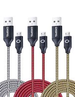 OKRAY Micro 2.0 USB Charging Cable, 3 Pack 10ft/3m Braided Android Charger Cord with Aluminum Connectors Compatible for Samsung Galaxy S6 S7 Edge, HTC, Nokia, Sony, Nexus, and More (Black Gold Red)
