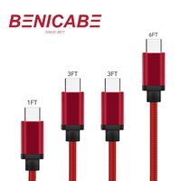 USB Type C Cable, Benicabe (4-Pack 1,3,3,6FT) Nylon Braided Fast Charging Cord for Samsung Galaxy S9 Plus S8 S8 Plus Note 8, Pixel 2, Moto Z, LG V20 and More (Molten Lava)