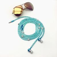 New Fashion Women Girl Rhinestone Jewelry Design Pearl Necklace Earphones,Super Bass HIFI Wired Earbuds Headphones with Mic Stereo Sound Music Earpiece for IOS and Android Smartphone (light blue)