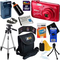HeroFiber Nikon COOLPIX A300 20.1MP Digital Camera with 8X Zoom & Built-in Wi-Fi (Decorative Red) - International Version (No Warranty) + Battery & AC/DC Charger + 10pc 32GB DLX Accessory Kit w Cloth