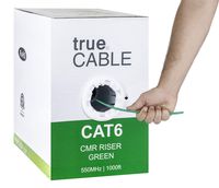 Cat6 Riser (CMR), 1000ft, Green, 23AWG 4 Pair Solid Bare Copper, 550MHz, ETL Listed, Unshielded Twisted Pair (UTP), Bulk Ethernet Cable, trueCABLE