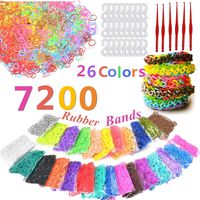 QINGYA 7200 pcs DIY Rubber Bands,26-Colors Assorted Loom Rubber Bands with Clip Connectors Refills Kit for Kids Bracelet Weaving DIY Crafting（7200 Rubber Bands+200 Clear S Clip+6 Hooks