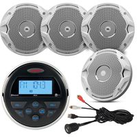 Jensen MS-3ARTL Gauge Style Marine Yacht ATV Motorcycle Waterproof Stereo Bundle Combo With 4 x JBL MS6510 6.5" Inch Boat Speakers + Enrock Universal USB / AUX To RCA 10" Extension Cable