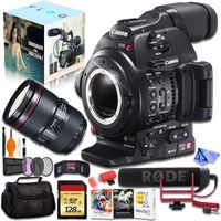 Canon EOS C100 Mark II with EF 24-105mm Lens, Rode VideoMic, and 128Gb Card Bundle