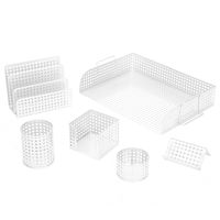 Desk Organizer 6 Piece Set - Complete Desk Accessory Set, White, Punched Metal (ART72000W)