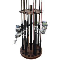 Rush Creek Creations 24 Round Spinning Fishing Rod/Pole Storage Floor Rack Dark Walnut Finish - Features Heavy Duty Steel Post - No Tool Assembly