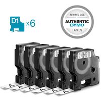 DYMO Authentic D1 Labels | DYMO Labels for LabelManager and LabelWriter Duo Label Makers, Great for Organization, Indoor or Outdoor Use, 1/2" (12mm) x 23' (7m), Black Print on White Tape, Water Resistant, Pack of 6