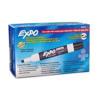 Expo 80001 Low Odor Chisel Point Dry Erase Markers, Low Odor Alcohol-Based Ink, Designed for Whiteboards, Glass and Most Non-Porous Surfaces, Black, 12 Units per Box, Pack of 1 Box
