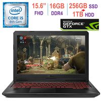 Asus TUF Gaming FX504 15.6-inch FHD IPS Laptop PC, 8th Gen Intel Core i5-8300H (Up to 3.9GHz), GeForce GTX 1050, 16GB DDR4, Hybrid 256GB SSD + 1TB HDD, Red Backlit Keyboard, Bluetooth, Windows 10