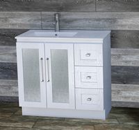 36" Bathroom White Oak Finish Vanity Cabinet Left Design Ceramic Integrated Sink B3618WL-CTB
