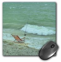 3dRose LLC 8 x 8 x 0.25 Inches Mouse Pad, Chair Fishing Pole and Ocean (mp_41621_1)