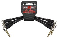 Pig Hog PHLIL6BK Lil' Pigs Right-Angle 1/4" Vintage Black Woven Instrument Patch Cables, 6" (3 Pack)