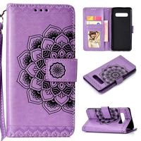 Galaxy S10 Case, UNEXTATI 3D Emboss Mandala Flower PU Leather Flip Wallet Cover Case with Card Slots and Kickstand for Samsung Galaxy S10, Purple