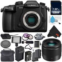 Panasonic Lumix DC-GH5 Mirrorless Micro Four Thirds Digital Camera (Body Only) + Panasonic Lumix G 25mm Lens (International Version) + 128GB Class 10 Memory Card Bundle