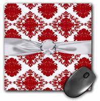 3dRose LLC 8 x 8 x 0.25 Inches Mouse Pad, Lovely Red/White Diamond Damask Pattern (mp_102651_1)