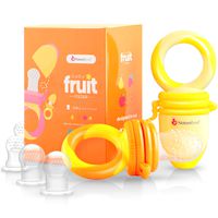 NatureBond Baby Food Feeder/Fruit Feeder Pacifier (2 Pack) - Infant Teething Toy Teether in Appetite Stimulating Colors | Bonus Includes All Sizes Silicone Sacs