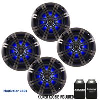 KICKER KM65 6.5-INCH (160mm) Marine Coaxial Speakerswith .75" tweeters,LED Charcoal and White Grilles,4-OHM Bundle