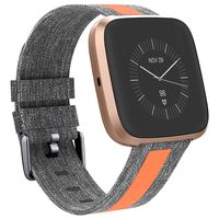 Canvas Watch Strap Replacement Watch Band Sport Bracelet for Fitbit Versa/Versa 2/Versa Lite Smart Watch Accessories (Grey + Orange)