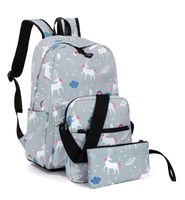 Leaper Unicorn Backpack School Bag Travel Bookbag Shoulder Bag Pencil Case Gray