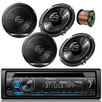 Pioneer DEH-S4100BT Car Bluetooth Radio USB AUX CD Player Receiver - Bundle Combo with 4X Pioneer TSG1620F 6.5" 300W 2-Way Black Car Coaxial Audio Speakers + Enrock 50 Ft 16 Gauge Speaker Wire