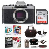 Fujifilm X-T100 Mirrorless Camera Body (Dark Silver) w/Editing Software and Memory Card Bundle