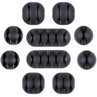 10 Pack Wisdompro Cable Cord Clip Holder - Super Functional Low-profile Design, with 3M Adhesive Backing, You Can Sort Out the Mess of Cables Cords around Your Home, Office Workspace - Black