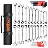 HORUSDY 22-Piece Ratcheting Wrench Set, SAE and Metric Ratchet Wrenches, Ratchet wrench set Gear With Organizer Pouch (Extra gift 26-Piece Allen Wrench Set)