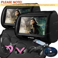 XTRONS Black 2X Twin 9" Touch Screen Car Headrest DVD Player Games &Pink Children Headphones Included