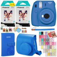Fujifilm Instax Mini 9 Instant Camera (Cobalt Blue), 2 x Twin Pack Instant Film (40 Sheets), Camera Case, Photo Album, Square Photo Frames & Accessory Bundle 