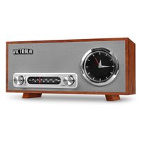 Victrola Bluetooth Analog Clock Stereo with FM Radio and USB Charging, Mahogany (Renewed)