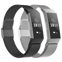 POY Compatible for Fitbit Charge 3 Bands,Replacement Wristbands for Fitbit Charge 3 SE Fitness Activity Tracker, Metal Stainless Steel Bracelet Strap with Unique Magnet Lock for Women Men SIL Blk L