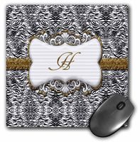 3dRose Elegant Back, White Animal Print, Gold Frame Monogram Letter H - Mouse Pad, 8 by 8 inches (mp_113942_1)