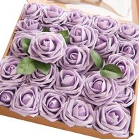 Ling's moment Artificial Flowers 50pcs Real Looking Lilac Fake Roses w/Stem for DIY Wedding Bouquets Centerpieces Bridal Shower Party Home Decorations