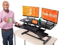 Flexpro Hero 37 Inch Standing Desk | 2 Level Standing Desk Converter with Keyboard Shelf and Monitor Riser | Large Dual Level Sit to Stand Workspace | Easily Sit or Stand in Seconds! (Black / 37")
