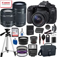 Canon EOS 80D Digital SLR Camera with EF-S 18-55mm is STM and EF-S 55-250mm is STM Lens (Black) 19PC Professional Bundle Package Deal -SanDisk 64gb SD Card + Canon Shoulder Bag + More