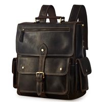 BRASS TACKS Leathercraft Men's Convertible Crazy Horse Genuine Leather Backpack 14"Laptop Steampunk Vintage Travel Daypack