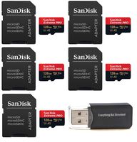 SanDisk 128GB Micro SDXC Extreme Pro Memory Card (Five Pack) Bundle Works with GoPro Hero 7 Black, Silver, Hero7 White UHS-1 U3 A2 with (1) Everything But Stromboli (TM) Micro Card Reader