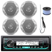 JVC KD-X33MBS MP3/USB/AUX Bluetooth Marine Boat Yacht Stereo Receiver Bundle Combo With 4 (2 Pairs) JBL MS6510 150 Watt 6.5" Dual Cone White Marine Speaker + 18g 50FT Speaker Wire