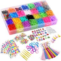 DasKid 12,000+ Rainbow Rubber Bands Refill Set 11,000+ Loom Bands 42 Colors 600 Clips 200 Beads + 52 ABC Beads 30 Charms 10 Backpack Hooks 10 Tassels 5 Crochet Hooks 5 Hair Clips ABC & Number Stickers