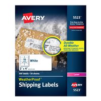 Avery Weatherproof Laser Shipping Labels, 2" x 4", 500/Pack (5523), White