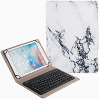 DICHEER Bluetooth Keyboard Leather Flip Case with Hand Holder Shell,Universal Compact Portable Case for iPad, Android,Windows Tablet 9 to 10 inch with Card Slots and Kickstand White Marble
