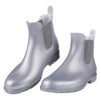 Women's Ankel Rain Boots Waterproof Slip On Chelsea Booties Light Glitter Silver LS37