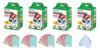 Fujifilm Instax Mini Instant Film Twin Pack (White) with Tangible Creation Microfiber Cleaning Cloth & Assorted Colorful Decoration Stickers for Fujifilm Mini 8 & Mini 9 Cameras (80 Film Sheets)