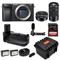 Sony Alpha a6500 24.2MP Wi-Fi Mirrorless Camera 16-50mm & 55-210mm Zoom Lens (Black) + 128GB Video Bundle
