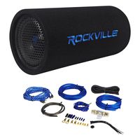 Package: Rockville RTB80A 8" 400 Watt Peak/250 Watt RMS Enclosed Vented Powered Car Bass Tube Subwoofer + Rockville RWK81 8 Gauge 2 Channel Complete Wire Kit With RCA Cable