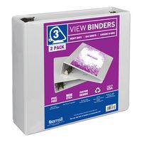 Samsill 3 Ring Durable View Binders -  2 Pack, 3 Inch Locking D-Ring, Non-Stick Customizable Clear View Cover, White