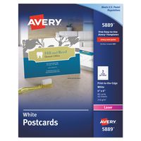 Avery 5889 Postcards, Color Laser Printing, 4 x 6, Uncoated White, 2 Cards per Sheet (Box of 80)