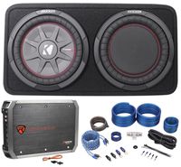 Package: Kicker 43TCWRT104 800W 10" Shallow Subwoofer Factory-Loaded In A Slim Kicker Enclosure With a Passive Radiator + Rockville RXA-T1 Car Amplifier 1500W Peak 2 Channel Bridgeable + Wire Kit